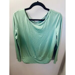 I.N. Studio Petite Mint Green Lace Up Back Long Sleeve Top PXL